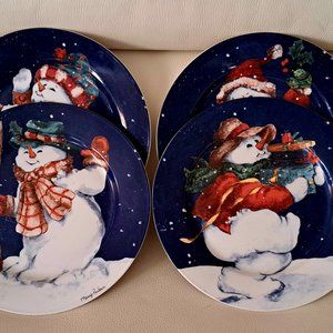 Thomson Pottery Snowman  Mary Parker Dinner Plates.  ( pack of 4)